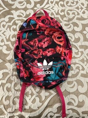 Addidas Floral Rose Print Backpack in Pink & Teal